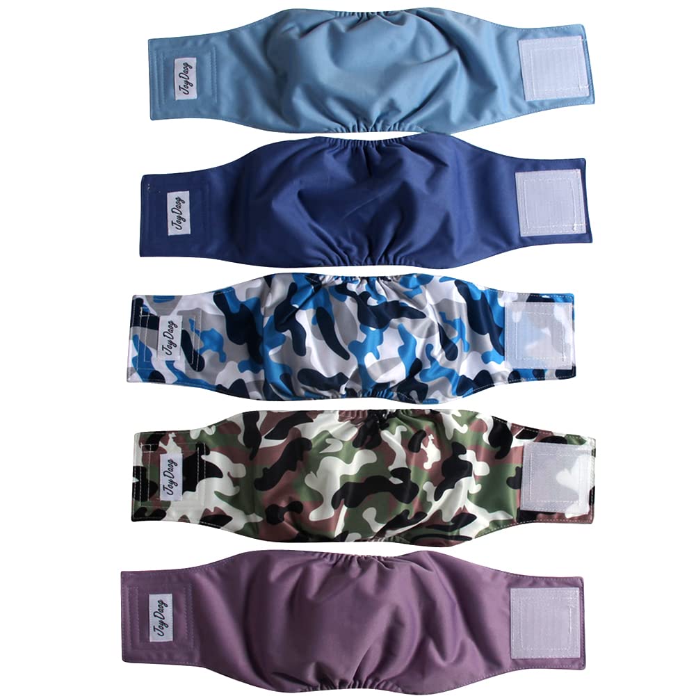 JoyDaog Reusable Dog Belly Bands for Male Dogs Diapers,5 Pack Premium Washable Dog Diapers Male Puppy Nappies Wrap,S