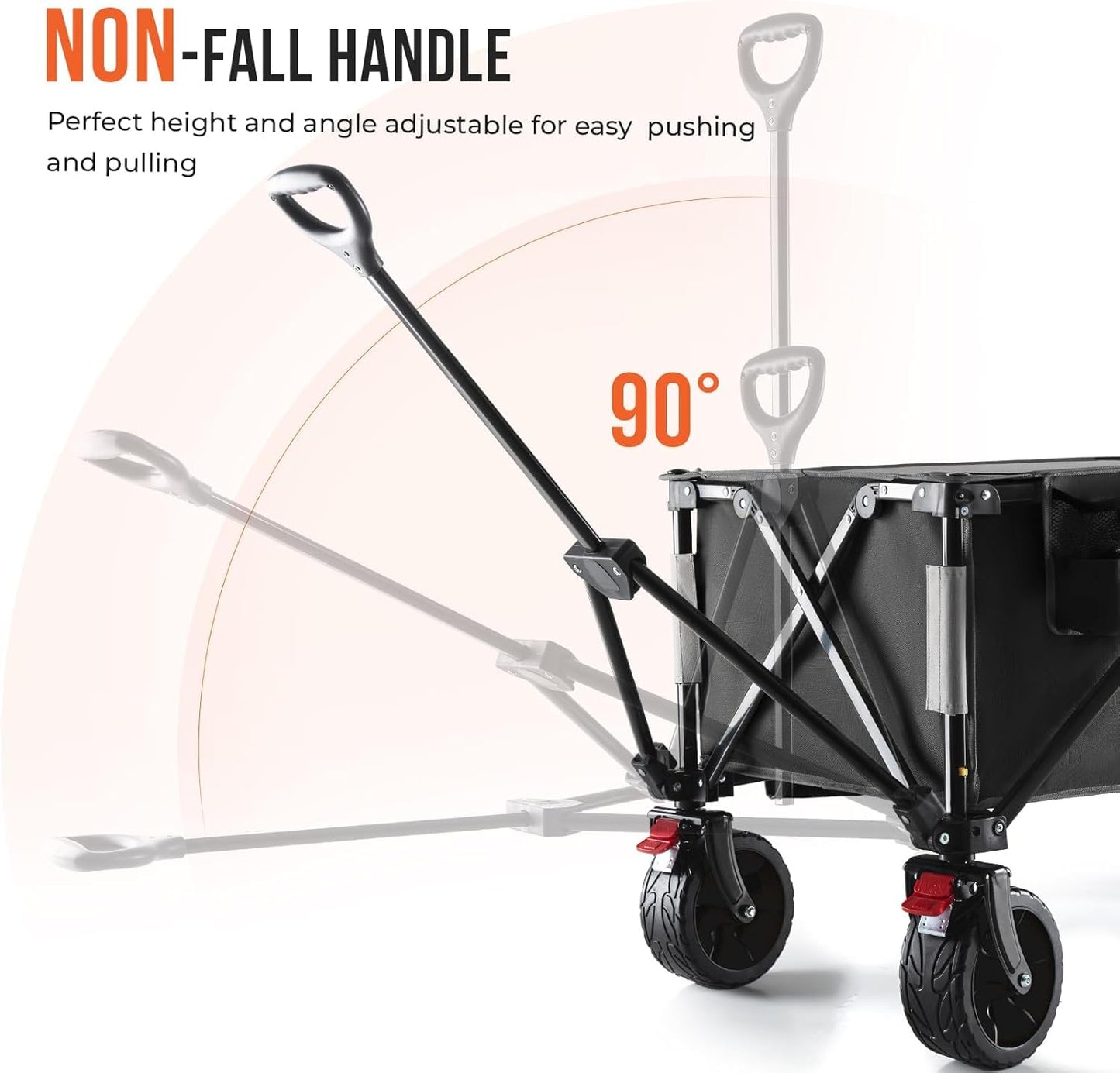 Overmont 150kg Festival Camping Trolley on Wheels - Heavy Duty Folding Wagon Cart with Extra Wide Wheels, 330lbs Capacity, Adjustable Handle, Portable for Outdoor, Garden, Shopping, Beach - Black