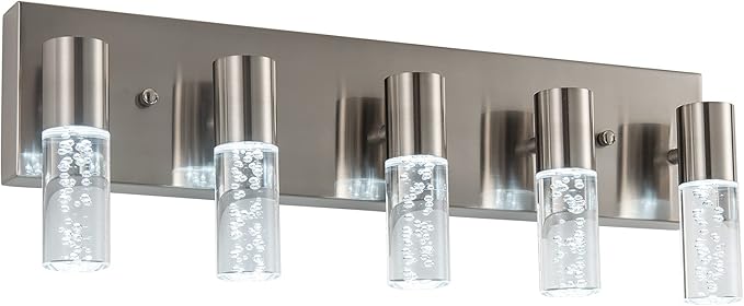 5-Light Bathroom Light Fixtures, Modern Led Vanity Lights 40W 6000K (Non-dimmable) Brushed Nickel Vanity Lights Bathroom Fixture. for Bathroom, Bedroom, Living Room…