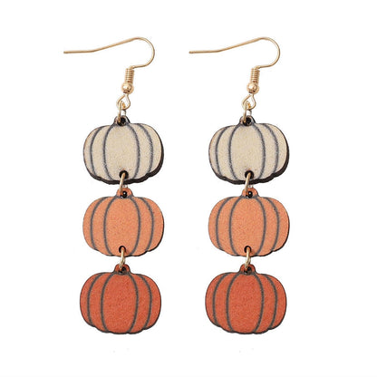 Funny Cute Halloween Cartoon Pumpkin Ghost Drop Dangle Earrings Handmade Lightweight Bat Witch Double-Sided Wooden Earrings for Women Halloween Party Costumes Holiday Jewelry Gifts (A pumpkin)
