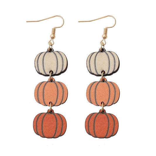 Funny Cute Halloween Cartoon Pumpkin Ghost Drop Dangle Earrings Handmade Lightweight Bat Witch Double-Sided Wooden Earrings for Women Halloween Party Costumes Holiday Jewelry Gifts (A pumpkin)