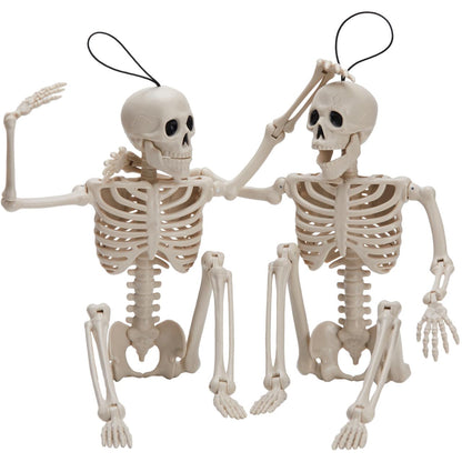 JOYIN 2PCS 16" Halloween Skeleton Decor, Full Body Stayable Movable Joints, Posable Hanging Skeletons for Halloween Decoration, Yard, Graveyard, Haunted House Props, Spooky Scene Party Favor