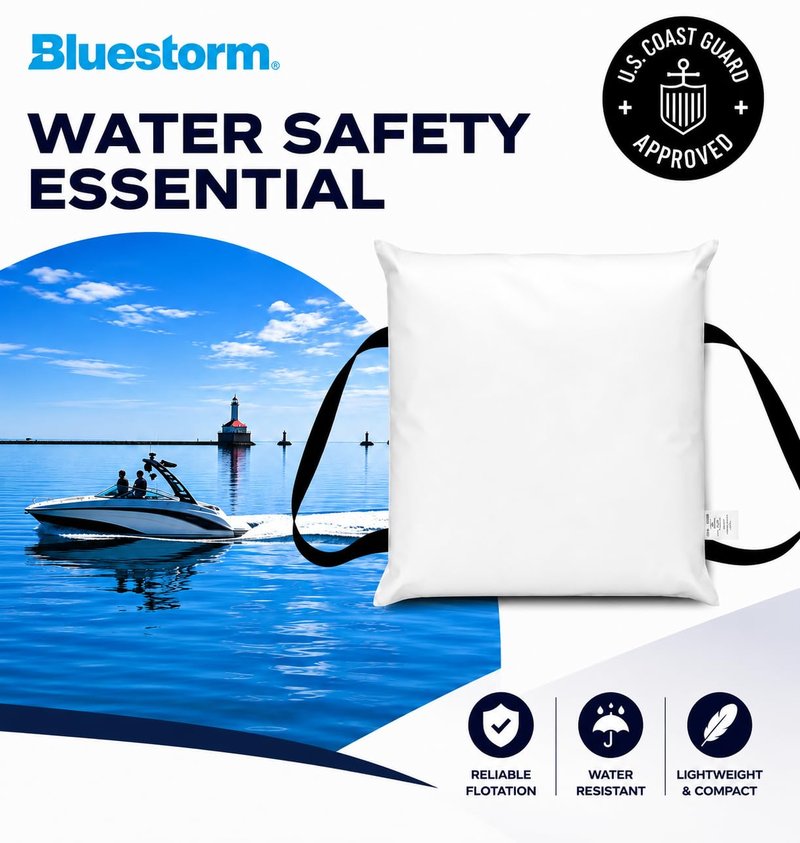BLUESTORM Throwable Cushion | US Coast Guard (USCG) Approved Type 4 Basic Foam Cushion Preserver (White)