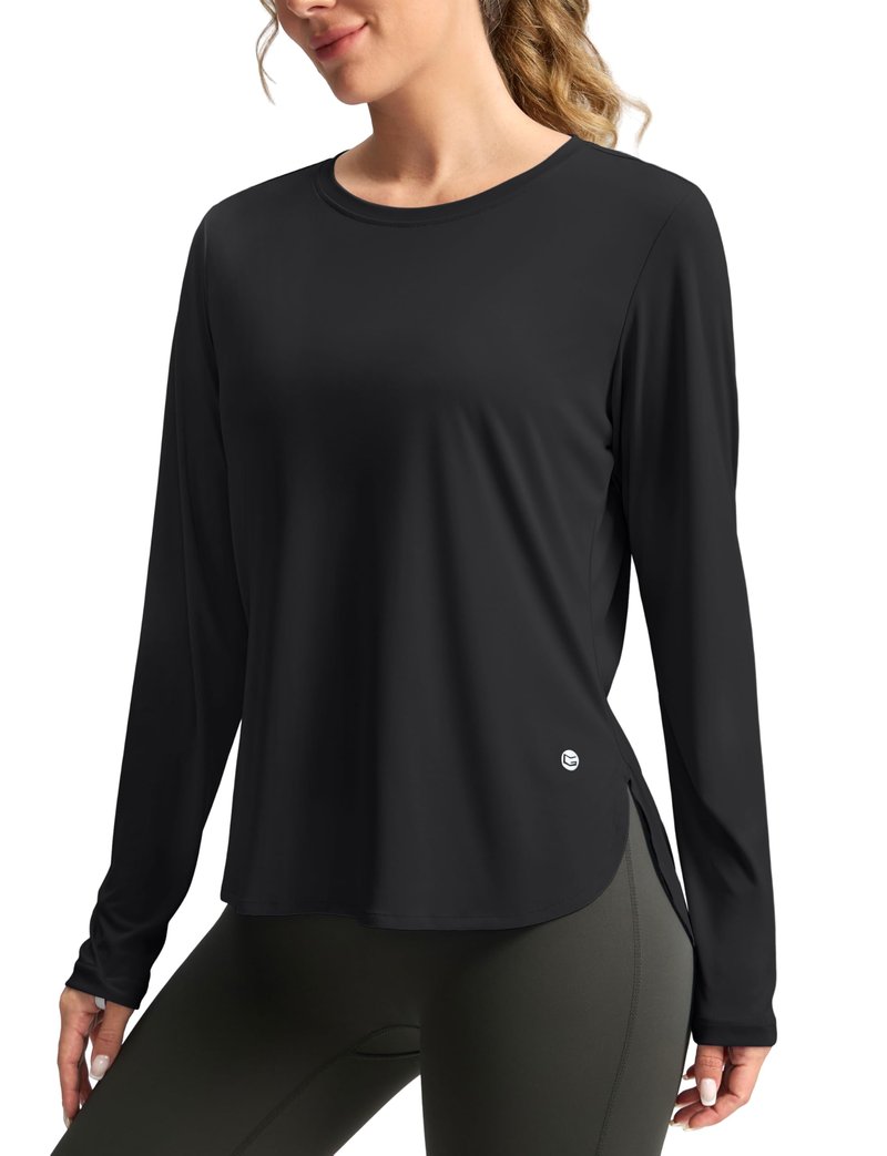 Women's Sun Shirts UPF 50+ Long Sleeve UV Protection Shirt Lightweight Quick Dry Workout Hiking Tops for Women(Black,M)