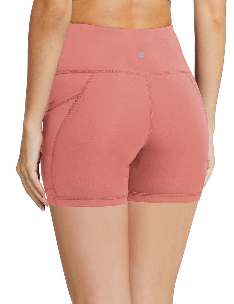 baleaf Biker Shorts Women Yoga Gym Workout Spandex Running Volleyball Tummy Control Compression with Pockets 5" Coral Pink XXL