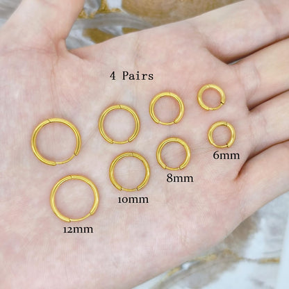 4 Pairs Small Gold Hoop Earrings Set for Women, 14k Gold Plated Cartilage Hoop Earring Hypoallergenic Small Hoop Earrings for 2nd 3rd Hole Huggie Hoop Earrings for Women Men Gifts (Gold-1.6mm)