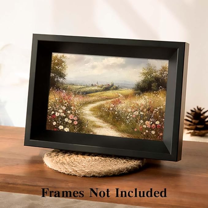 Yesad Wildflower Canvas Wall Art, Meadow with Flowers Painting Vintage Décor Nature Prints Rustic Pictures, Scenery Wall Decor for Living Room Bedroom Farmhouse (Unframed,30”x20”,Wildflower2)
