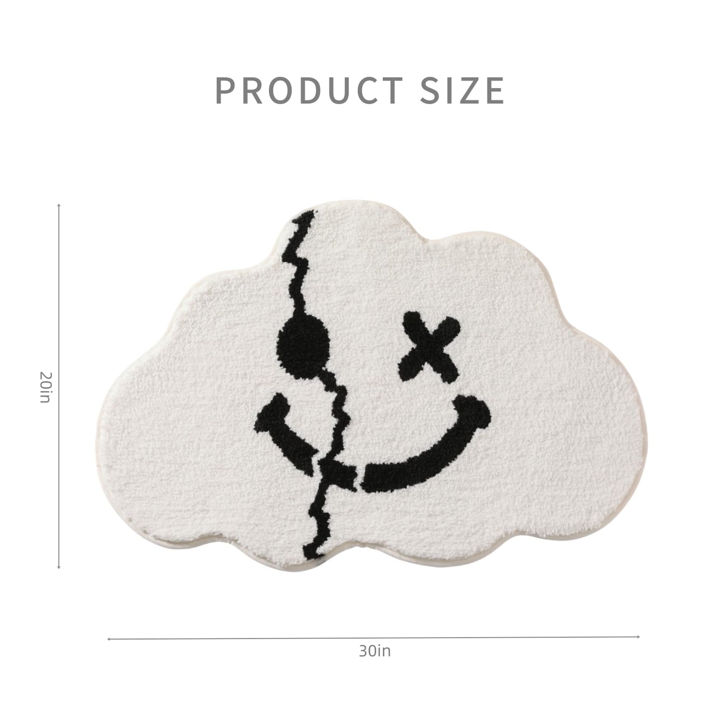WENBOER Smiley Face Bath Mat, Cute Cloud Bathroom Rug, Plush Microfiber Rug, Soft Absorbent Non Slip TPR Backing, Washable Bath Rug for Bathroom, Bedroom, Apartment, 20 x 30 Inch