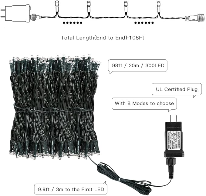 AmyHomie Purple Halloween Lights, 108Ft 300LED Halloween String Lights, 8 Modes Waterproof Fairy String Lights for Outdoor & Indoor Home Patio Garden Party Wedding Decor