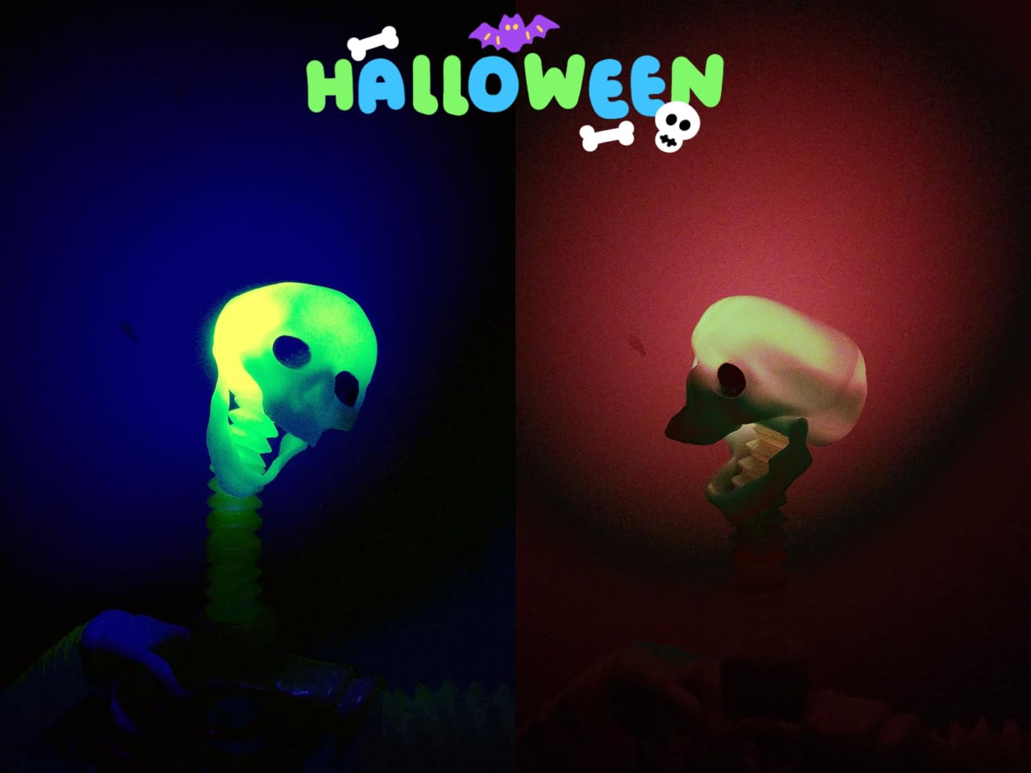 Halloween LED Skeleton Pop Tubes Light Up 4 Pcs Halloween Sensory Fidget Toys, Telescopic Suction Cup Autism ADHD Halloween Party Favors Goodie Bags Basket Stuffers Trick or Treat Toys for Kids 3+