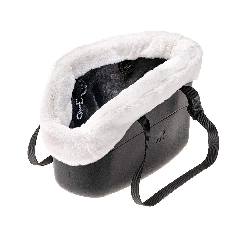 Ferplast Carrier bag for dogs WITH-ME WINTER, made of EVA, Soft rubber plastic, with faux-fur lining, Adjustable handles, Safety belt included, 21.5 x 43.5 x h 27 cm Black