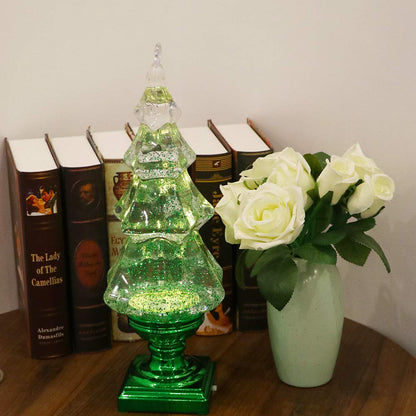 Eldnacele Musical 14" Light-up Christmas Tree Snow Globe Water Glittering Tree Clear Acrylic with USB Line and 6 Hours Timer for Home Decoration