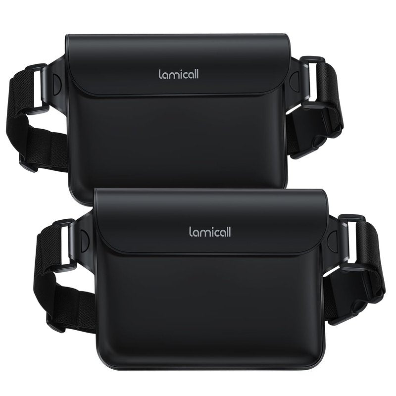 Lamicall Waterproof Fanny Pack Pouch - Large 8.7” Capacity fits iPad Mini & iPhone 17 16 15 Pro Max with Case - IPX8 Submersible Dry Bag for Cruise Essentials, Snorkeling, Kayaking, Black 2-Pack