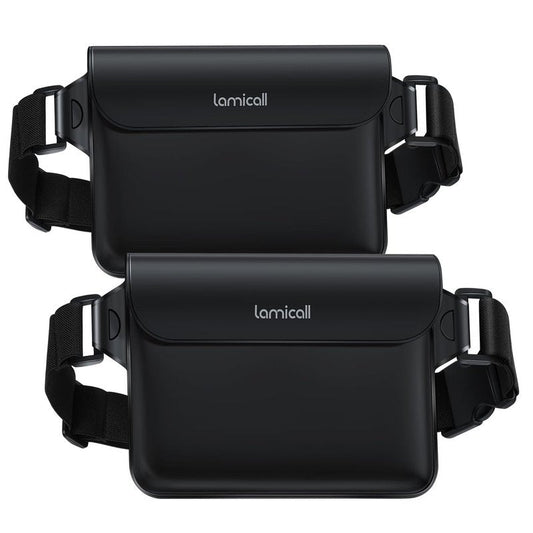 Lamicall Waterproof Fanny Pack Pouch - Large 8.7” Capacity fits iPad Mini & iPhone 17 16 15 Pro Max with Case - IPX8 Submersible Dry Bag for Cruise Essentials, Snorkeling, Kayaking, Black 2-Pack