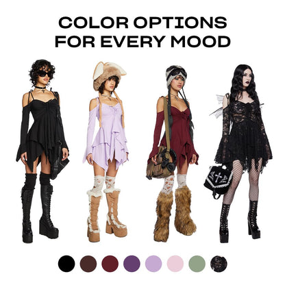 Dolls Kill F is for Fairies Handkerchief Dress by Current Mood - Off-Shoulder, Custom Fit Dress, Perfect for Fairycore Fashion - Black, Medium