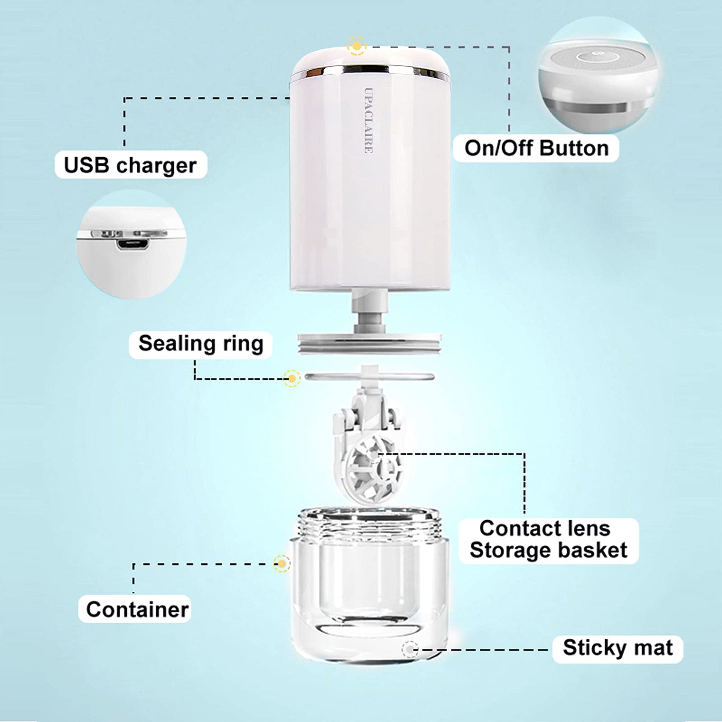 UpaClaire Ultrasonic Contact Lens Cleaner 2.0 (2nd Generation), Intelligent Cleaning Machine for Soft and Rigid Contact Lenses, White
