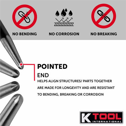 K Tool International 71600 4 Piece Pry Bar Set for Garages, Repair Shops, and DIY, Lady Slipper Style, Heavy Duty Heat Treated Steel, Rolling Head, Organizing Case, Includes Sizes 6", 12", 16", 20"