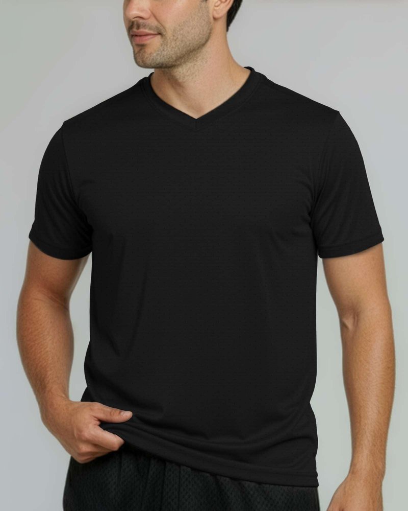 Real Essentials 5 Pack: Men's Breeze Tech V-Neck Dry Fit T-Shirts Moisture Wicking Athletic Workout & Gym Shirts- Set 7, M