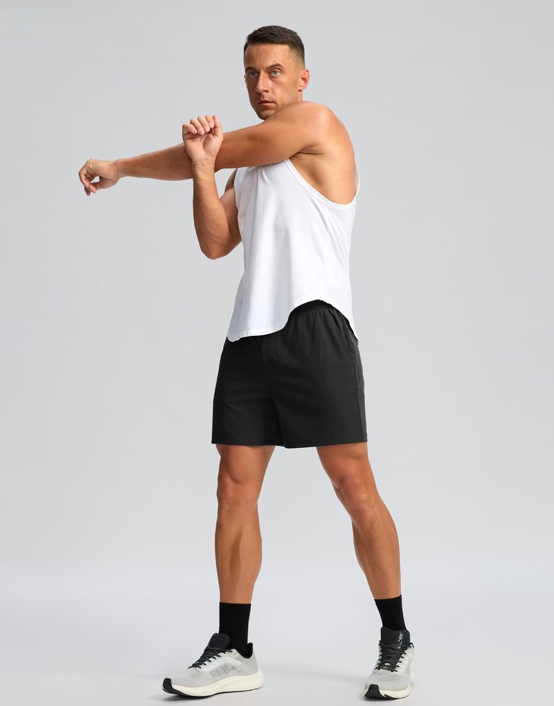 Soothfeel Men's Athletic Running Shorts with Zipper Pocket 5 Inch Quick Dry Tennis Gym Workout Shorts for Men(Black, Medium)