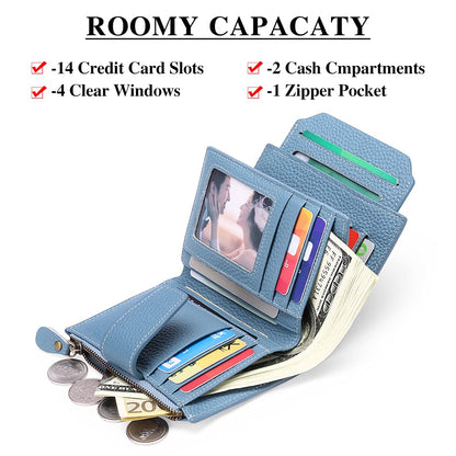 FALAN MULE Small Wallet for Women Leather Bifold Compact RFID Blocking Small Womens Wallet Purse