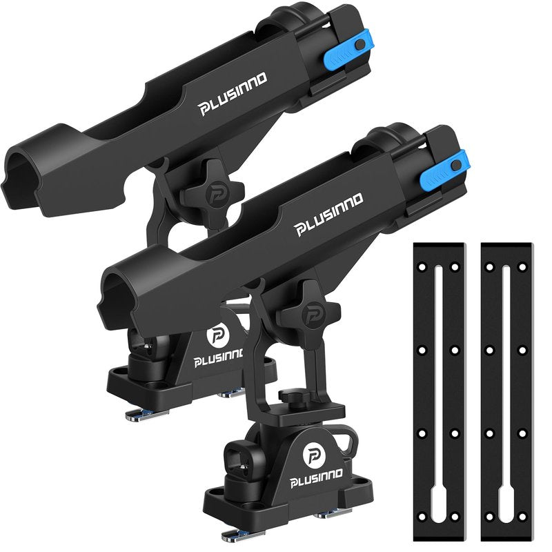 PLUSINNO Kayak Fishing Rod Holder with Tracks, 2 in 1 Fishing Rod Holders for Boat, Kayak Accessories, Fishing Pole Holders for Track Mount / Deck Mount with Fishing Rod Protective Strap, Kayak Rail