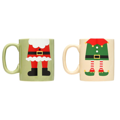 Pearhead Matching Christmas Mugs, Holiday Santa And Elf Mug Set, Christmas Home Décor, Holiday Gifts, Seasonal Coffee Cup Set of 2, Microwave and Dishwasher Safe, Holds 13 oz