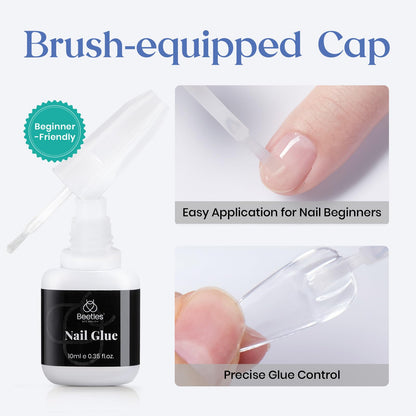 Beetles Press On Nail Glue Quick-Drying 10ml Super Strong Nail Glue, Brush on Glue for Acrylic & Fake Nails, No Uv Light Needed, Long Lasting Fall Halloween Nails, DIY Home Manicure