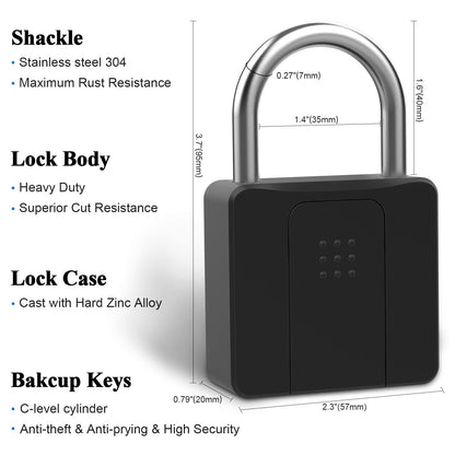 Fingerprint Padlock, Dhiedas Pad Lock with Fingerprint Bluetooth Key Waterproof Heavy Duty Combination Lock for Outdoor Fence Gate Shed Warehouse Gym Storage Yard