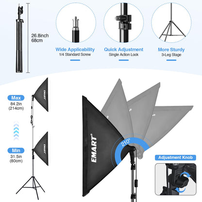 EMART Softbox Photography Lighting Kit, 20"x28" Professional Softbox Lighting Kit with 40W 6500K LED Bulbs, Studio Lights for Photography, Video Recording, Live Streaming, Portraits Shooting, Podcast