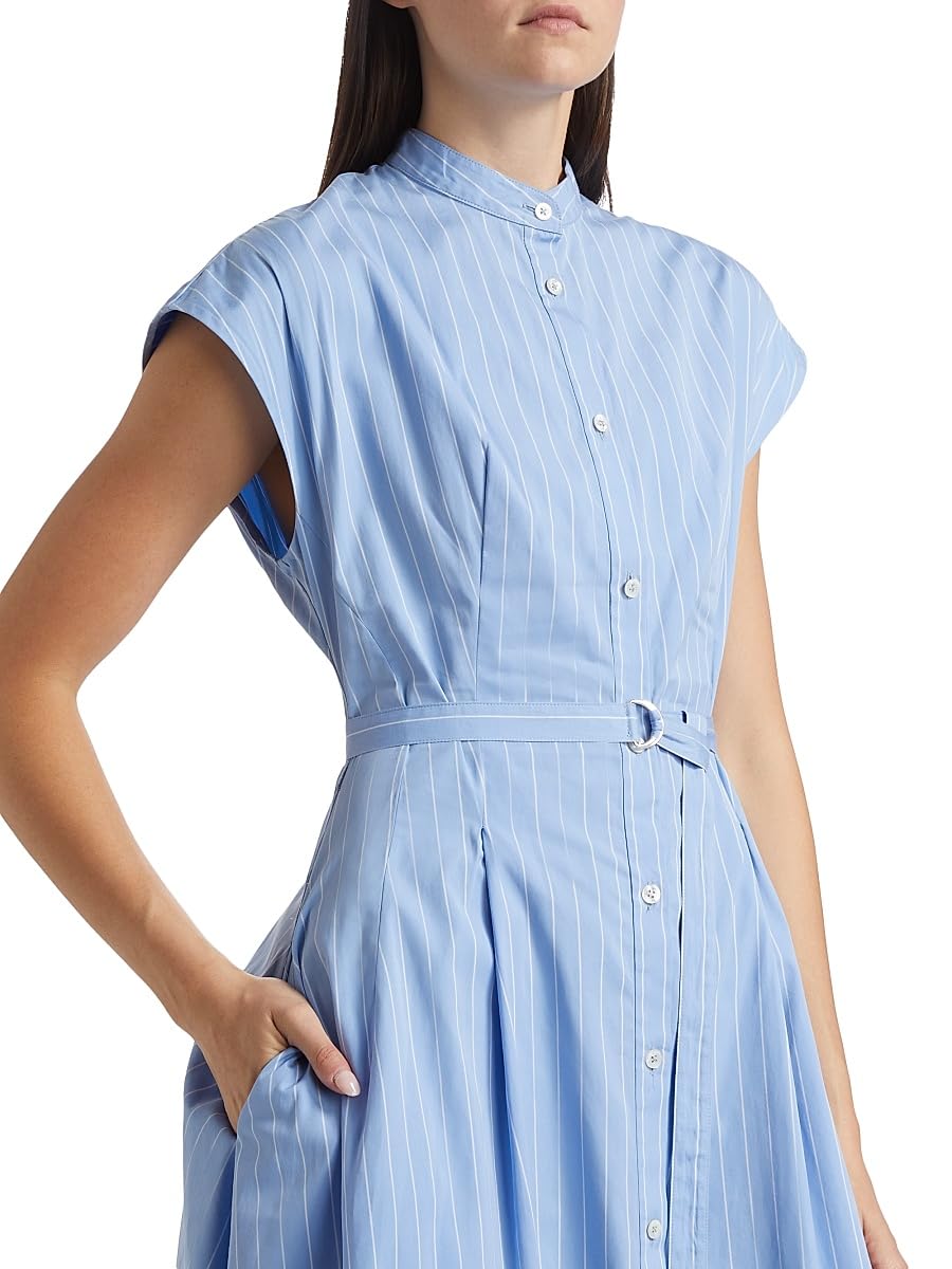 Adam Lippes, Dejeuner Poplin Belted Shirtdress, 6, Pale Blue White