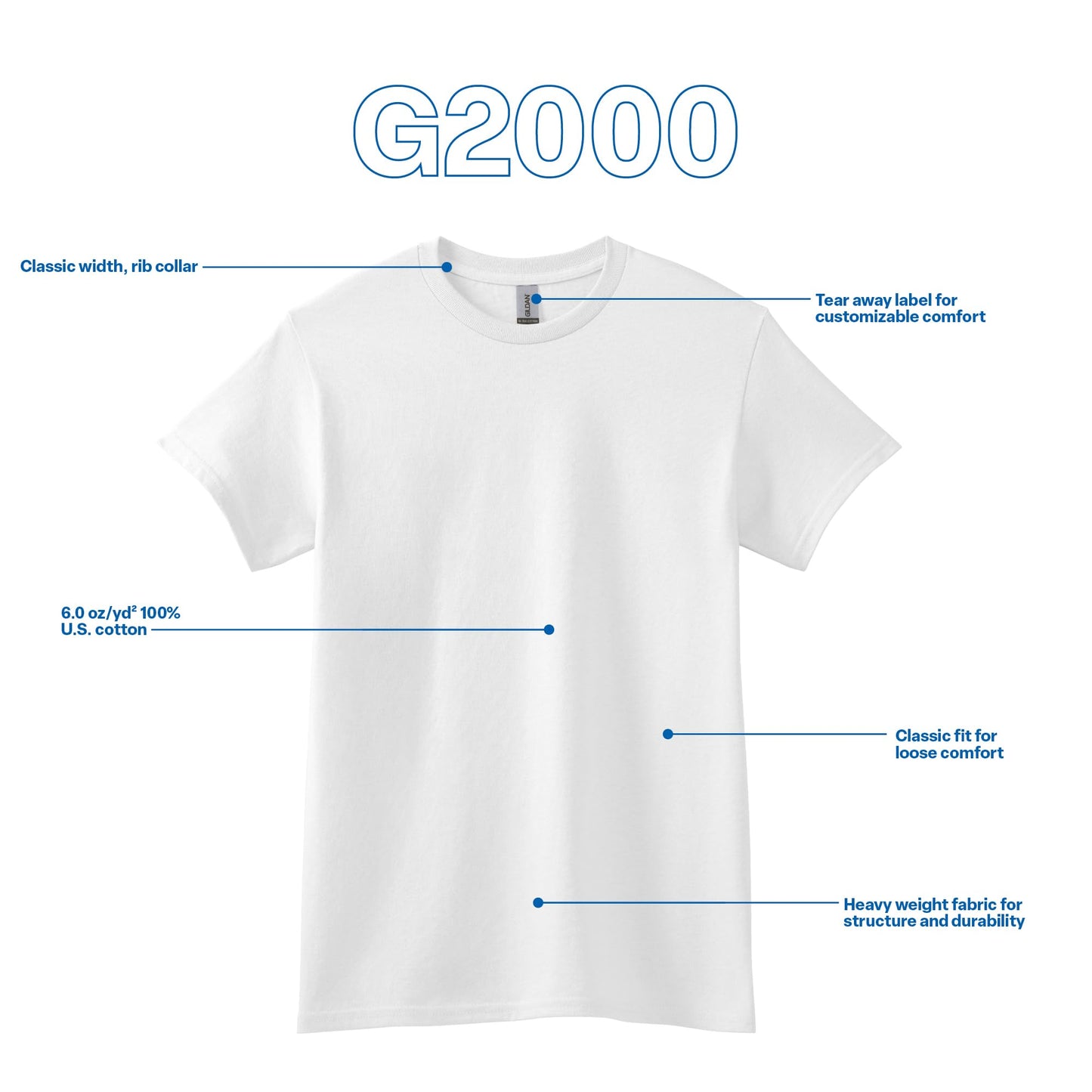 Gildan Adult Ultra Cotton T-Shirt, Style G2000, Multipack, White (2-Pack), Large