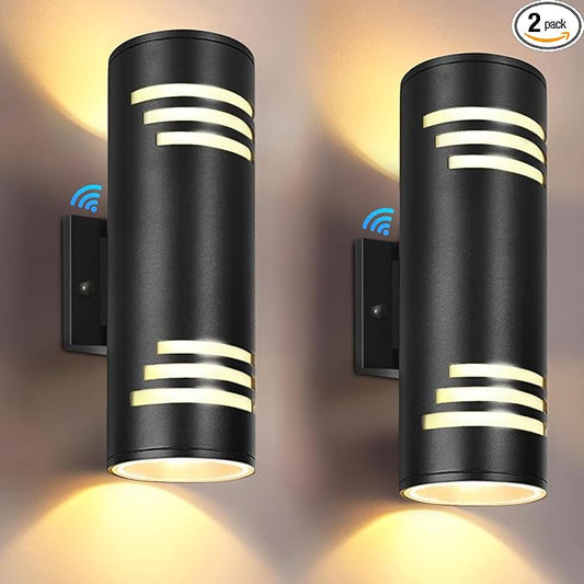 Dusk to Dawn Porch Lights Outdoor 2 Pack, Modern Exterior Lighting Fixtures 13In, Cylinder Outdoor Wall Lights Up Down Sconce Lighting for House Doorway, ETL Listed