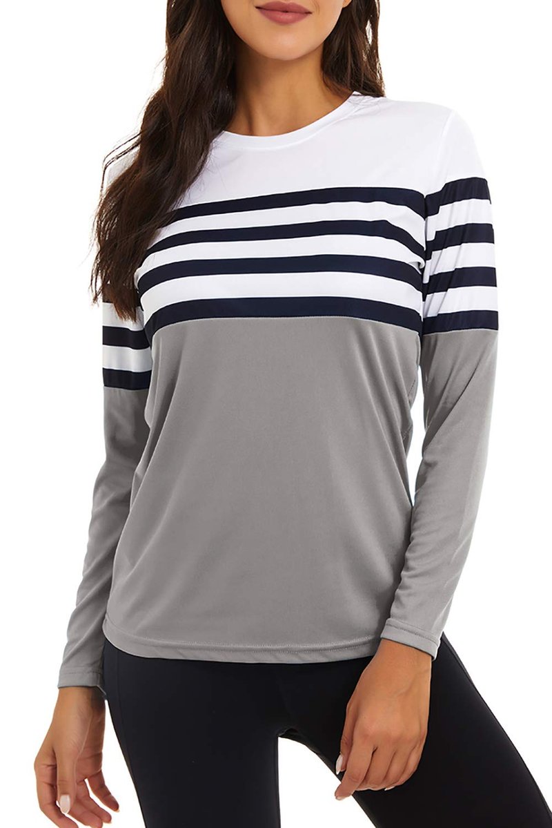 KINGFEN UPF 50+ UV Sun Protection Clothing Women Long Sleeve Rash Guard Womens Cycling Dri Fit Shirts Lightweight Crewneck Summer Women's Workout Clothes Light Gray Large