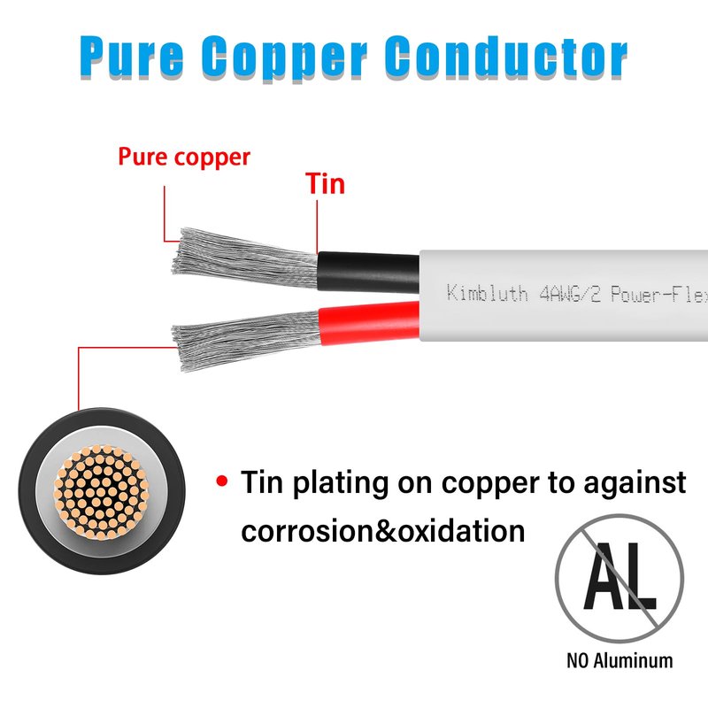 Kimbluth 8 Gauge Duplex Marine Wire Tinned Copper Boat Cable, 20ft 8 AWG Standard USA OFC Oxygen Free Copper Wire for Automotive Boat Speakers Solar Outdoors