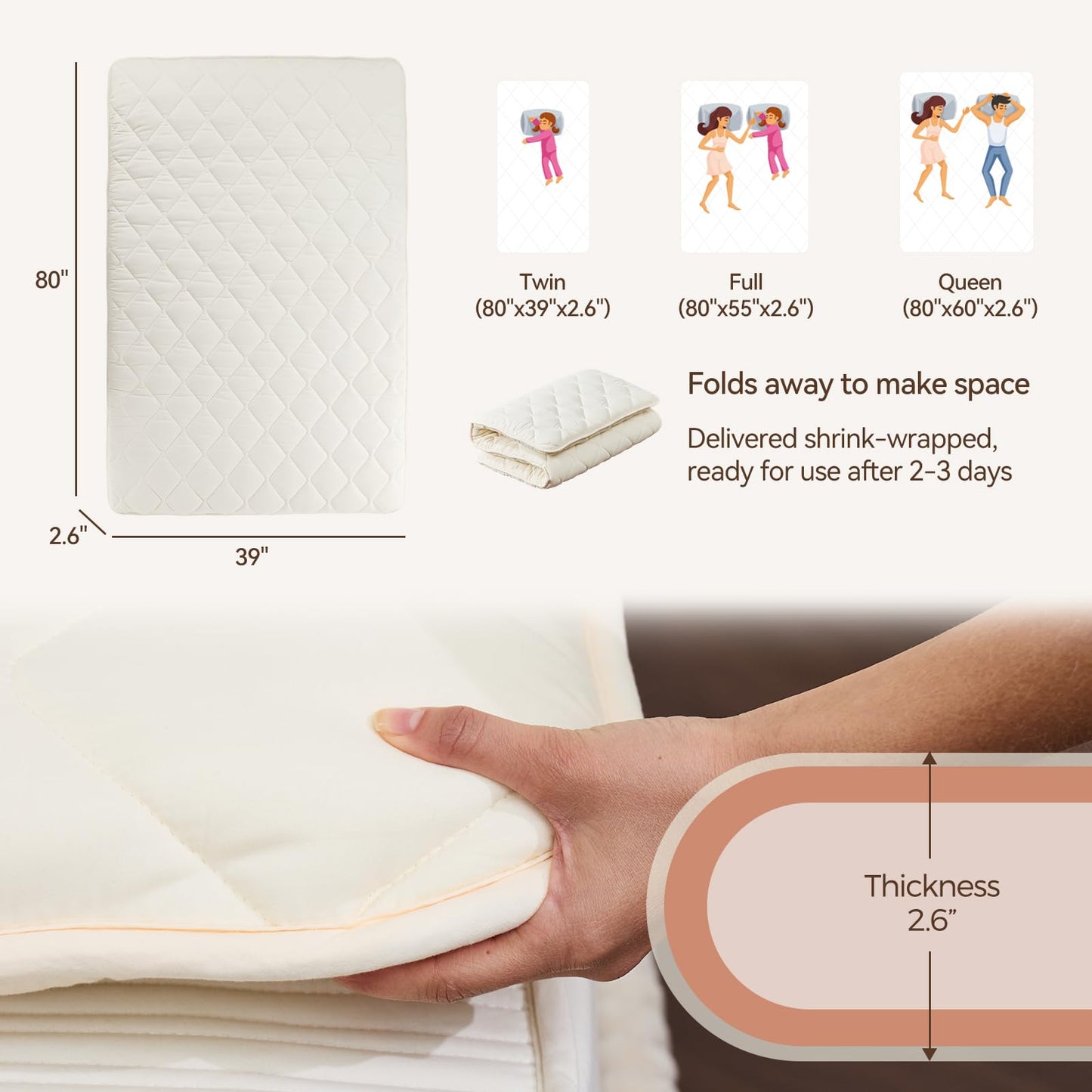 Miisong Japanese Floor Mattress with Washable Cover, Folding Futon Mattresss, Tatami Mat Sleeping Pad with Thicken Memory Foam, Roll Up Floor Lounger Bed for Kids Adults (Twin 80"×39"×2.6")