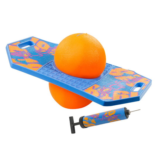 Flybar Pogo Trick Ball for Kids, Trick Bounce Board for Boys and Girls Ages 6+, Up to 160 lbs, Includes Pump, Easy to Carry Handle, Durable Plastic Deck Indoor, Outdoor Toy Pogo Jumper (Blue Dawn 2)