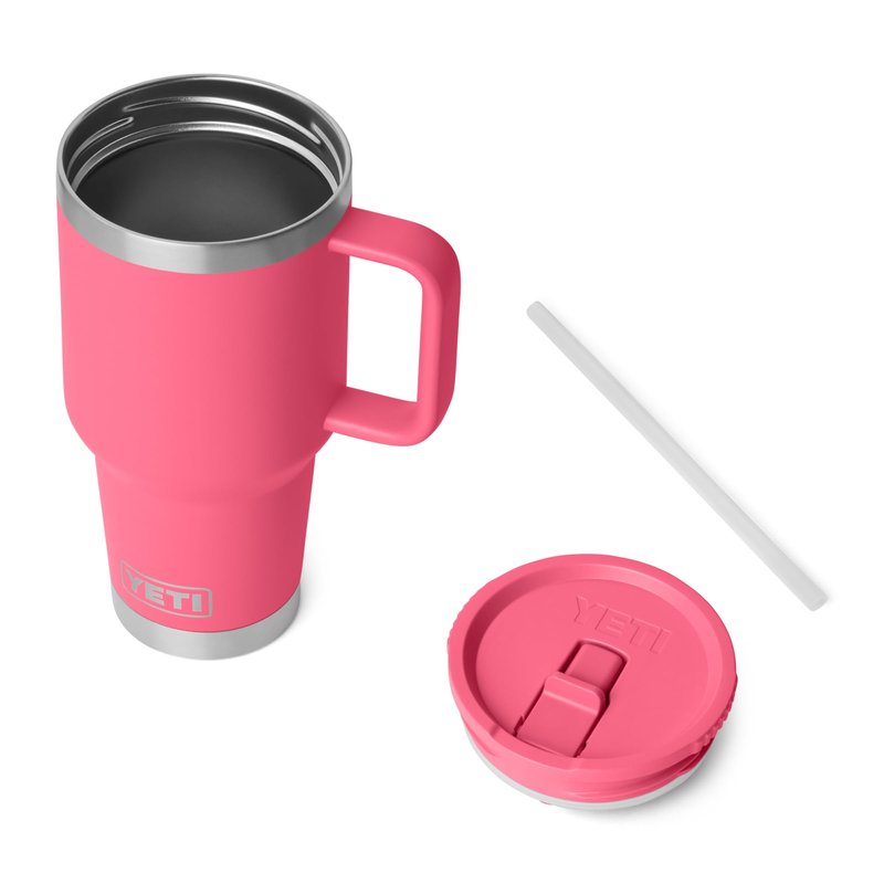 YETI Rambler 30 oz Travel Mug with Flip Straw Lid – Stainless Steel, Vacuum Insulated, Leakproof, Cup Holder Friendly, Tropical Pink