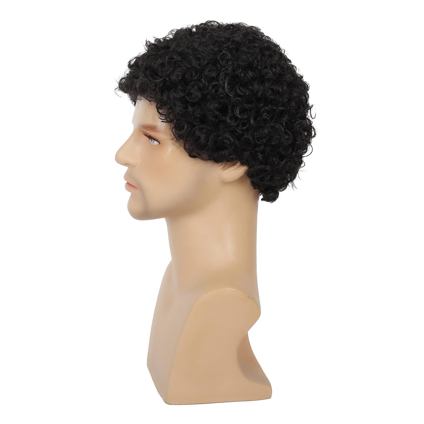 Swiking Mens Curly Afro Wigs Short Black Wig for Male Guy Rocker Wig California Halloween Cosplay Costume Full Wigs（Black）