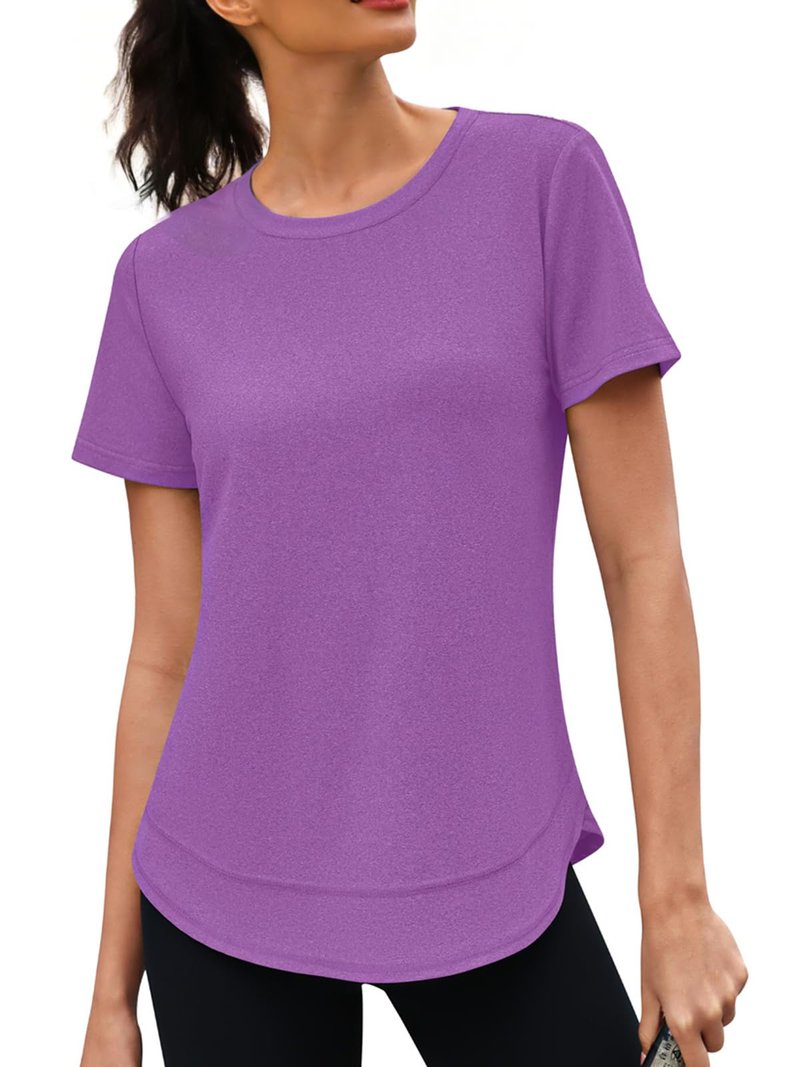 3rd hill Womens Workout Tops Short Sleeve Crewneck Sports Yoga Running Shirts Quick Dry Outfits Purple L
