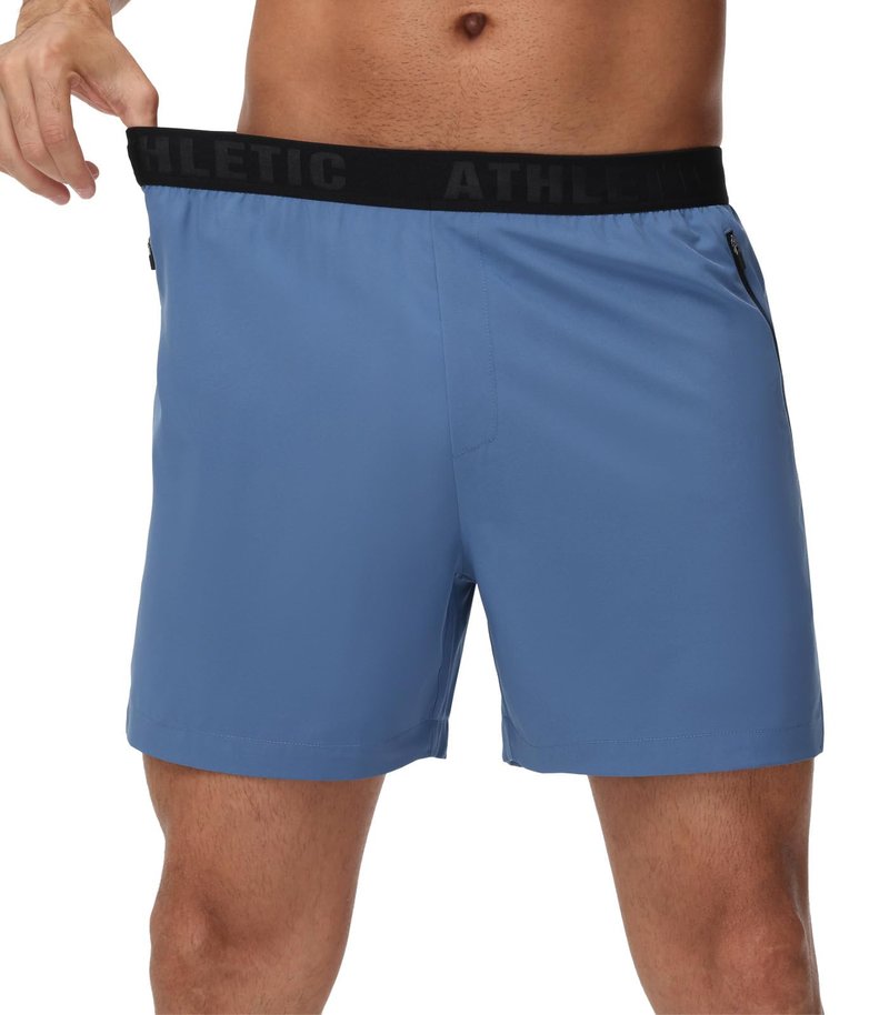 GymBrave Men's 5 inch Athletic Running Shorts with Zipper Pockets Lightweight Quick Dry Workout Gym Shorts for Men Blue S