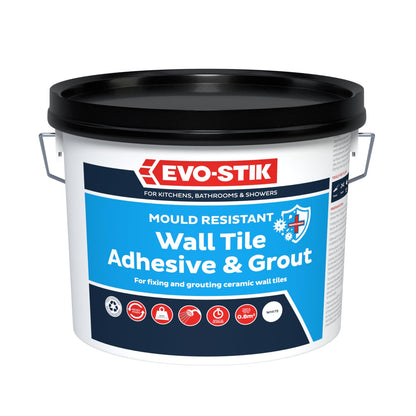 EVO-STIK Wall Tile Adhesive and Grout White 1L - Mould Resistant - Waterproof - Ready to Use