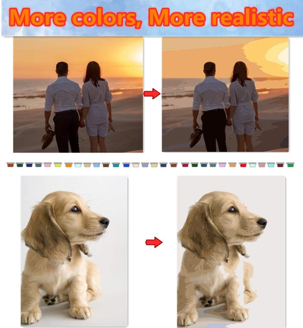 Personalised Paint by Numbers Photo Custom Paint by Numbers Kit，DIY Digital Paint by Numbers Kits for Children, Adult Beginners，Drawing Canvas with Brushes and Acrylic(40CM*50CM 36Colors No Frame）