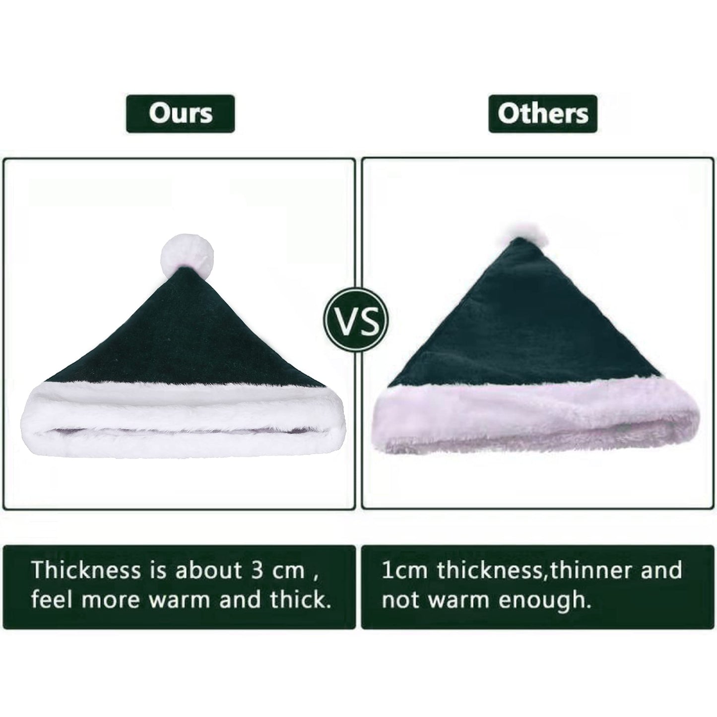 Eoocan Santa Hat, Santa Hats for Adults, Unisex Velvet Comfort Green Christmas Hat Hats Extra Thicken Classic Plush for Christmas New Year Festive Holiday Party Supplies