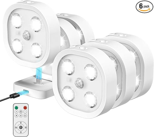 6PCS Motion Sensor Step Light, Rechargeable Puck Lights, Stair Lights Indoor with 3 Colors Temper, Magnet Stick on Light for Closet, Hallway, Stairway, Bathroom, Bedroom, Kitchen
