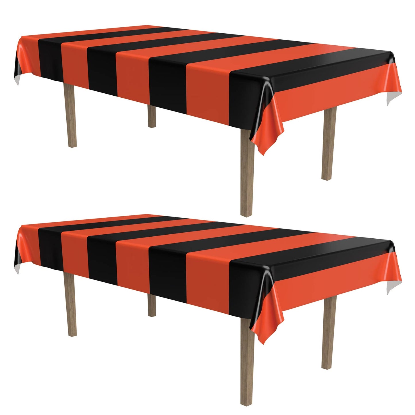 Beistle Orange & Black Stripes Tablecovers, 54” x 108”, 2 Pieces – Plastic Table Cloth, Rectangular Tablecloth, Holiday Tablecloth, Halloween Plastic Tablecloth, Halloween Decorations