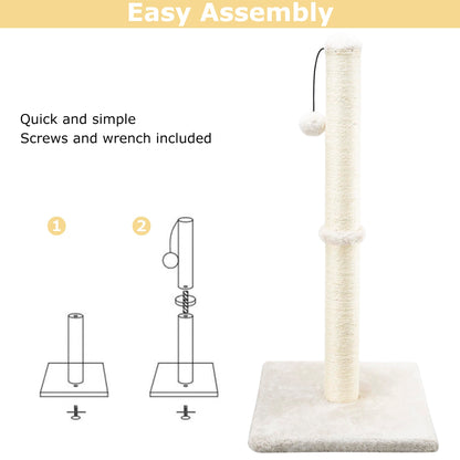 Dimaka Cat Scratcher Scratching Post with Sisal Rope and Soft Plush 29" Tall Beige