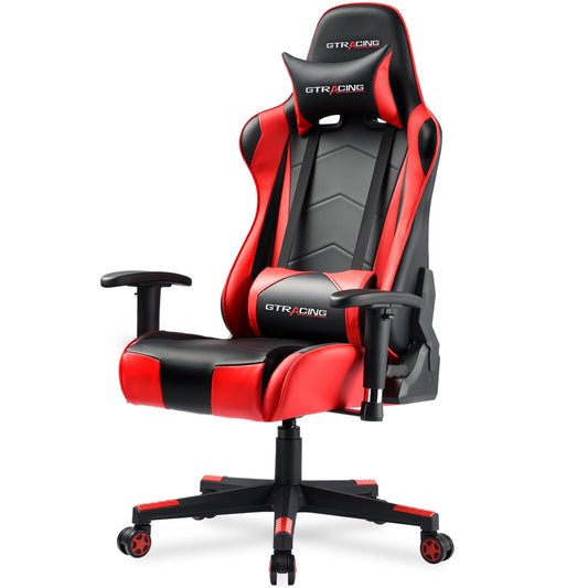 GTRACING Gaming Chair with Reclining Backrest, Adjustable Height and Swivel Base, Ergonomic Computer Chair with Headrest and Lumbar Support (Red)