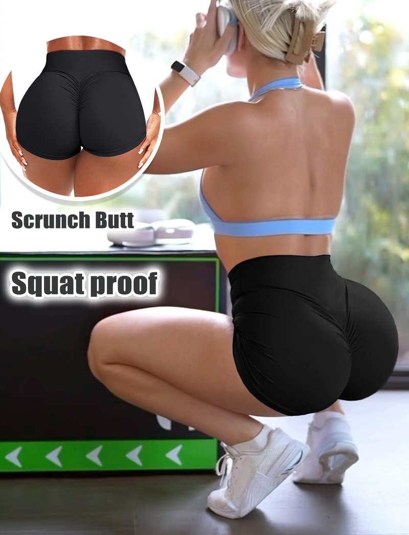 OZICERD Scrunch Butt Gym Shorts High Waisted Workout Biker Shorts Running Athletic Booty Shorts for Women Black L