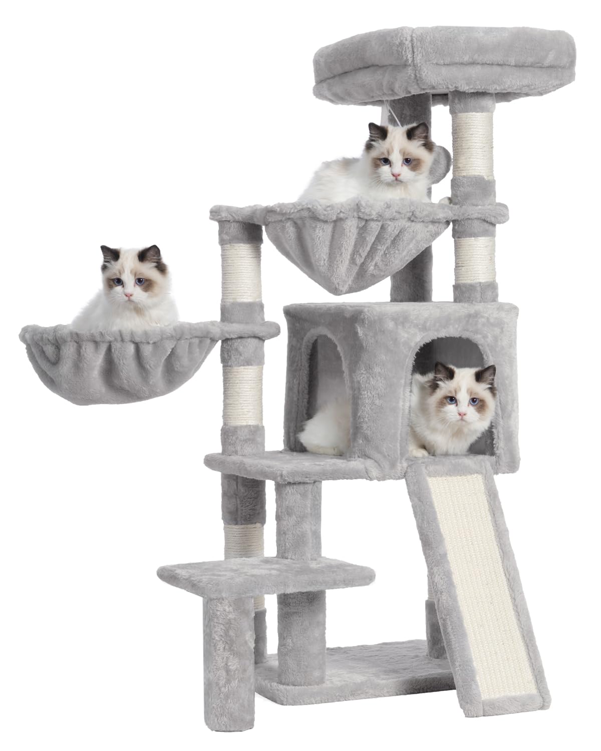 Gitelsnour Cat Tree, Cat Tower with condo, 2 Baskets, Large Platform, Scratch Board, Cat Scratching Posts for Indoor Cats, Light Gray GCT003SW