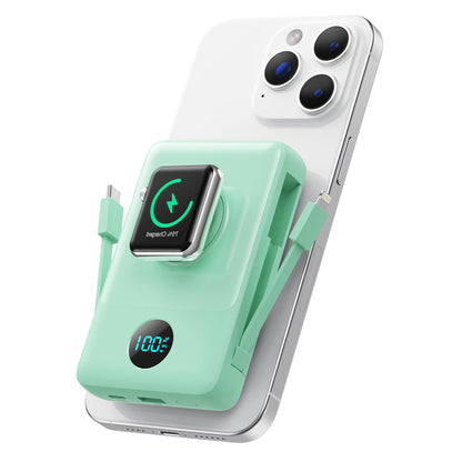 Magnetic Portable Charger for iPhone with Built-in Cables, 6-in-1 10800mAh Power Bank with iWatch Charger & LCD Display,25W PD Fast Charging Battery Pack for Magsafe,iPhone 16/15/14/13/12,Apple Watch